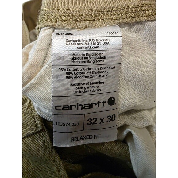 Carhartt Pants Mens 32x30 Dark Khaki Relaxed Fit Straight Canvas Cargo Work Pant - Picture 11 of 12